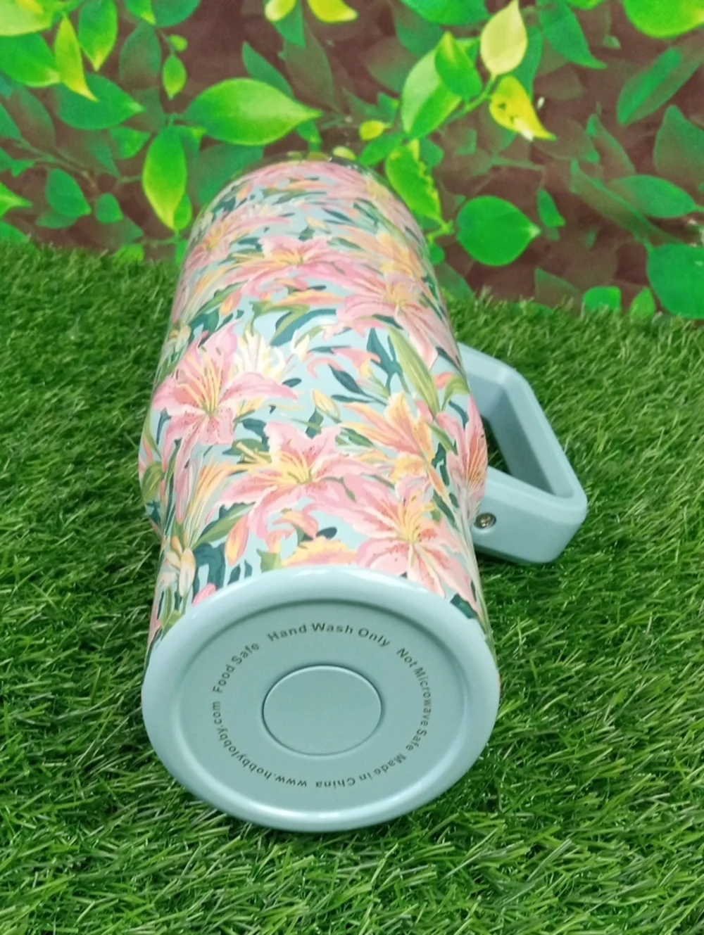 ⛱️🍒 Floral Insulated Travel Mug with Handle - Pink & Light Blue